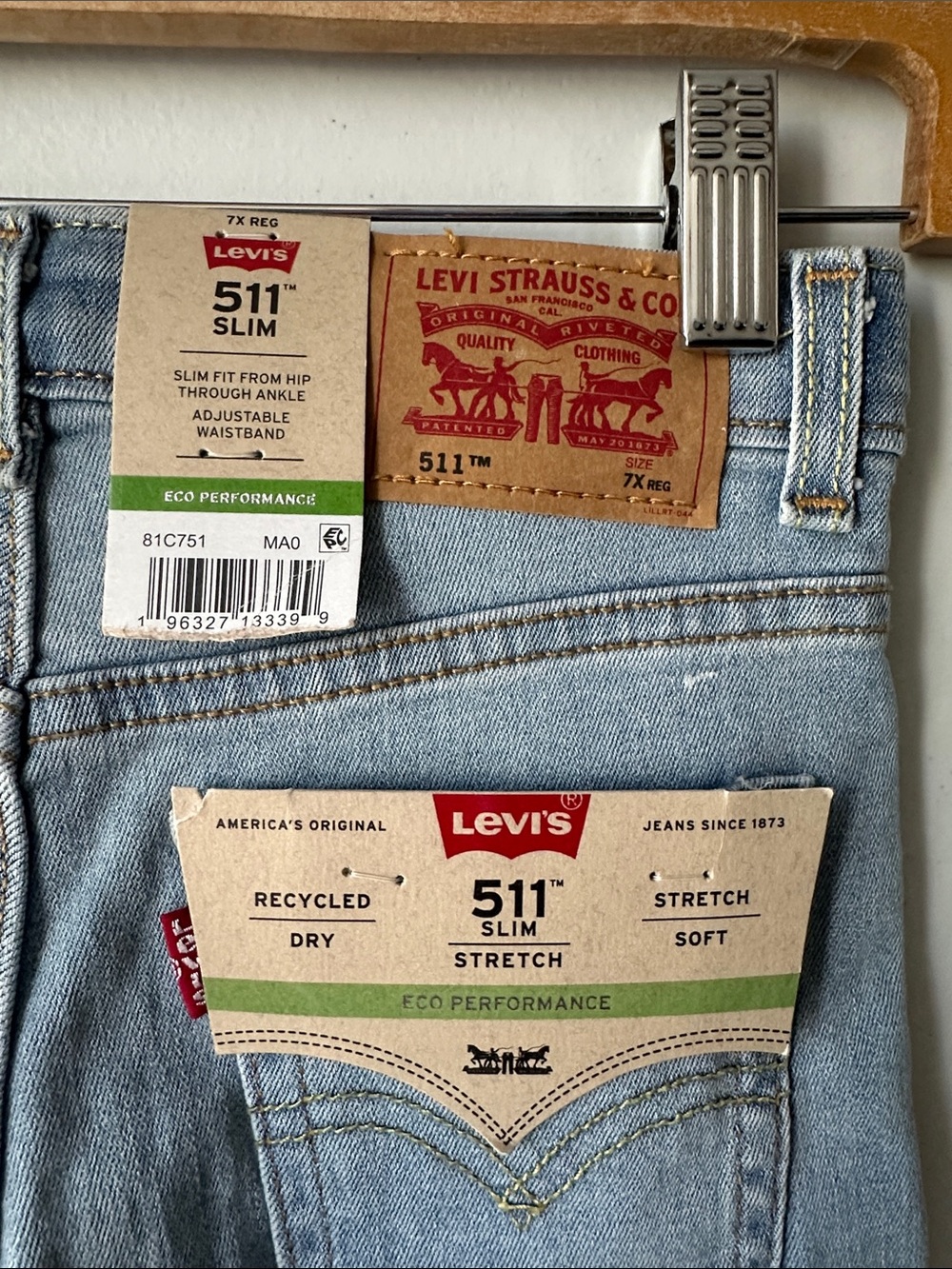 Levi's Light Wash Kids 511 Slim Jeans SOFT STRETCH ECO PERFORMANCE - Picture 9 of 11